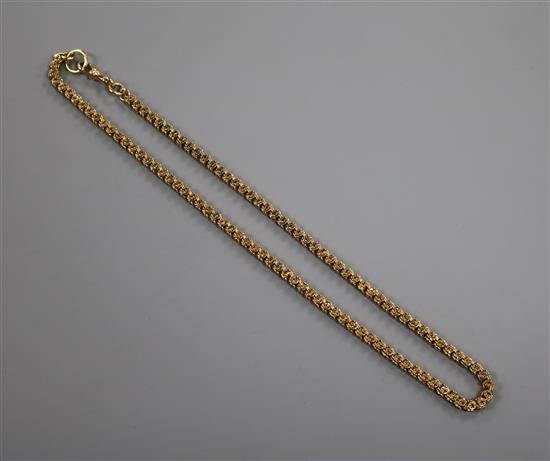 An Edwardian 15ct gold pierced box link chain, 48cm.
